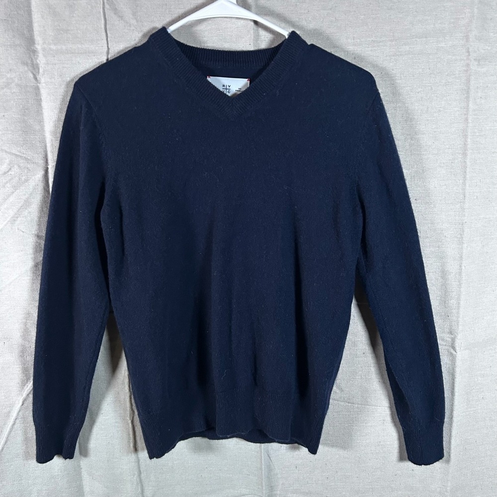 RVYC Navy Blue Merino Wool Cashmere Blend V-Neck Sweater Mens‎ Small
